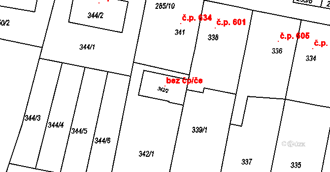 Střelice 117582000 na parcele st. 342/2 v KÚ Střelice u Brna, Katastrální mapa