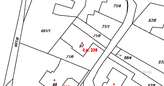 Dobronín 238 na parcele st. 97 v KÚ Střelecká, Katastrální mapa