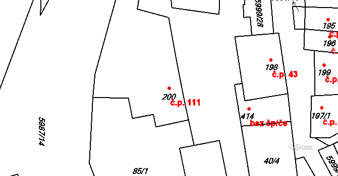 Javorník 111 na parcele st. 200 v KÚ Javorník nad Veličkou, Katastrální mapa