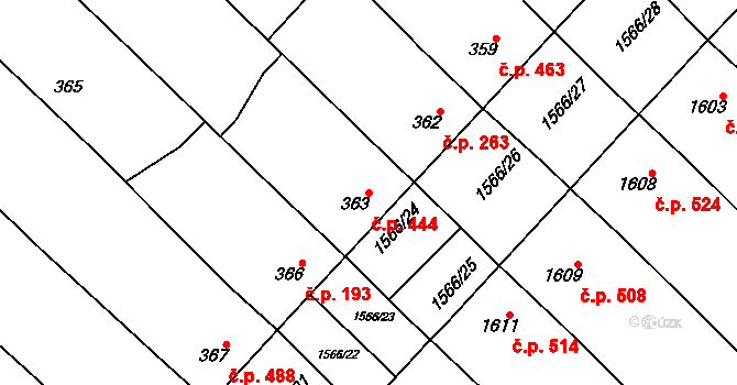Vnorovy 444 na parcele st. 363 v KÚ Vnorovy, Katastrální mapa