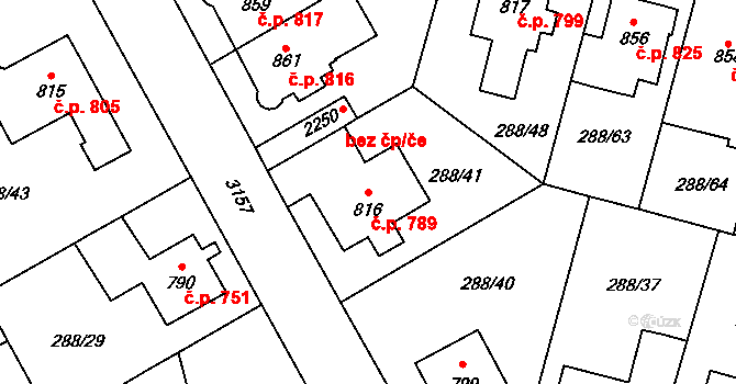 Kyjov 789 na parcele st. 816 v KÚ Kyjov, Katastrální mapa