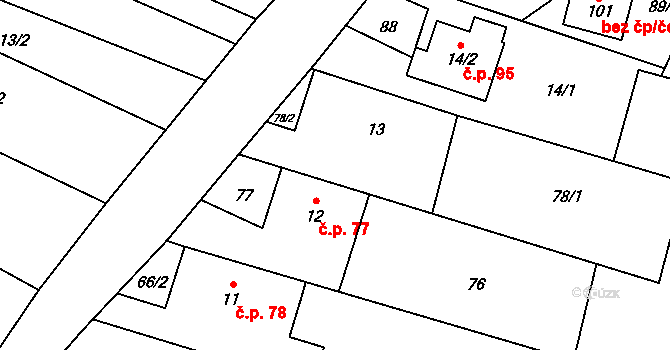 Rudíkovy 77, Třemešná na parcele st. 12 v KÚ Rudíkovy, Katastrální mapa