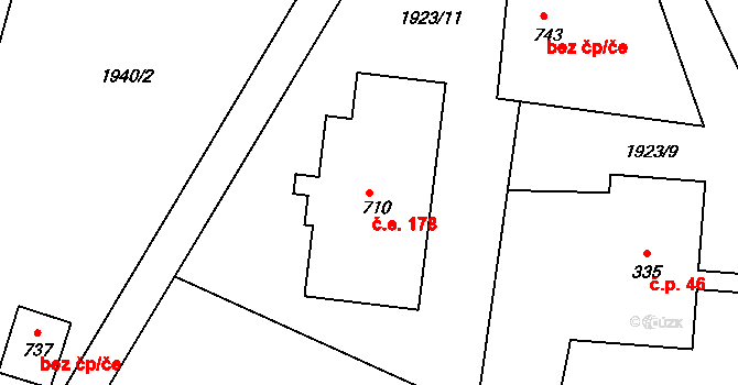 Horní Lomná 178 na parcele st. 710 v KÚ Horní Lomná, Katastrální mapa