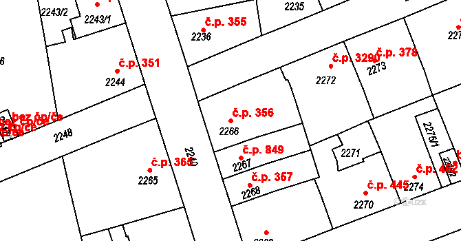 Kročehlavy 356, Kladno na parcele st. 2266 v KÚ Kročehlavy, Katastrální mapa