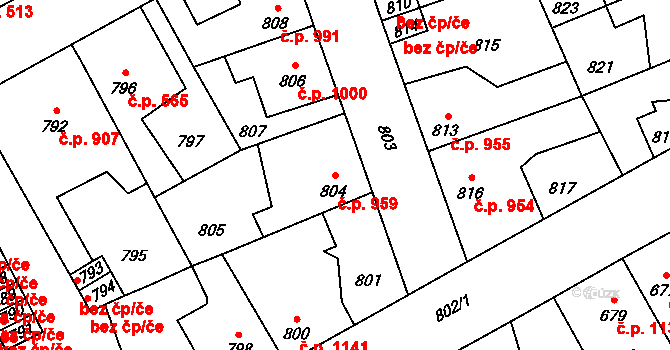 Kročehlavy 959, Kladno na parcele st. 804 v KÚ Kročehlavy, Katastrální mapa