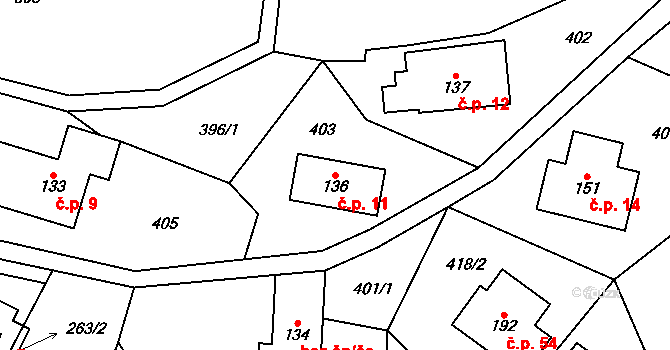 Loukov 11, Háje nad Jizerou na parcele st. 136 v KÚ Rybnice, Katastrální mapa