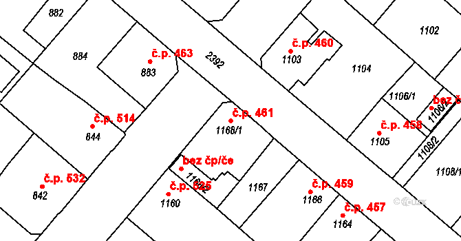 Mnichovo Hradiště 461 na parcele st. 1168/1 v KÚ Mnichovo Hradiště, Katastrální mapa