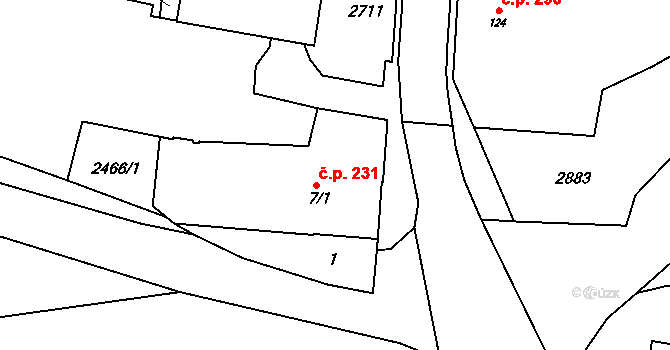 Bor 231 na parcele st. 7/1 v KÚ Bor u Tachova, Katastrální mapa