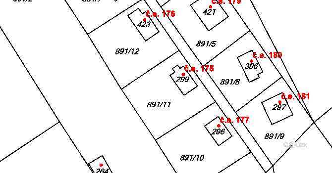 Chvalčov 175 na parcele st. 299 v KÚ Chvalčov, Katastrální mapa