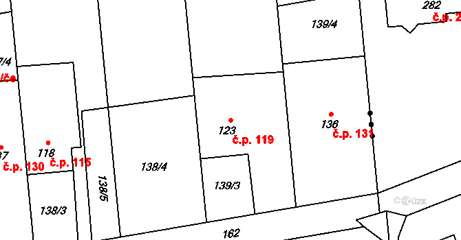 Lípy 119, Slatinice na parcele st. 123 v KÚ Lípy, Katastrální mapa