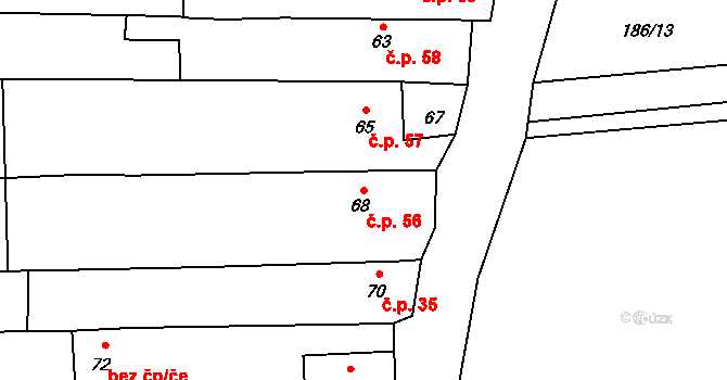Strukov 56 na parcele st. 68 v KÚ Strukov, Katastrální mapa