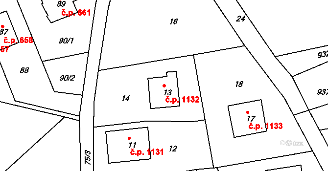 Hořovice 1132 na parcele st. 13 v KÚ Velká Víska, Katastrální mapa