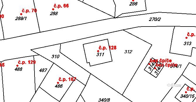 Děčín VII-Chrochvice 128, Děčín na parcele st. 311 v KÚ Chrochvice, Katastrální mapa