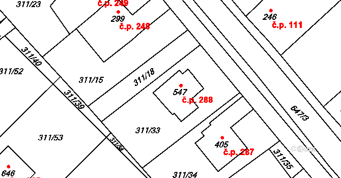 Čížkovice 288 na parcele st. 547 v KÚ Čížkovice, Katastrální mapa