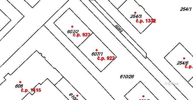Poruba 922, Orlová na parcele st. 607/1 v KÚ Poruba u Orlové, Katastrální mapa