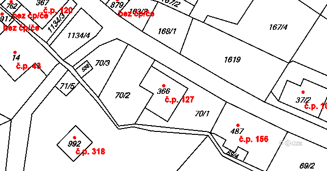 Děčín X-Bělá 127, Děčín na parcele st. 366 v KÚ Bělá u Děčína, Katastrální mapa