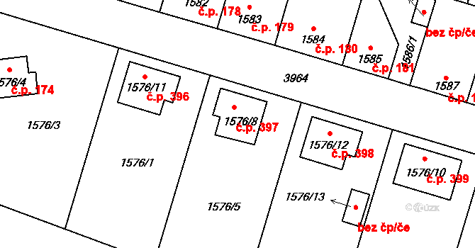 Soběslav III 397, Soběslav na parcele st. 1576/8 v KÚ Soběslav, Katastrální mapa