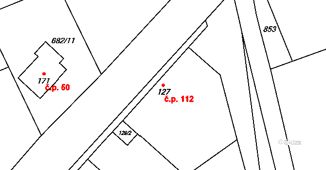 Vrbice 112 na parcele st. 127 v KÚ Vrbice u Poděbrad, Katastrální mapa