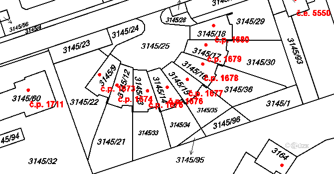 Kadaň 1676 na parcele st. 3145/14 v KÚ Kadaň, Katastrální mapa