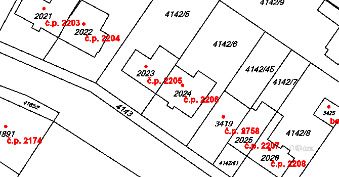 Břeclav 2206 na parcele st. 2024 v KÚ Břeclav, Katastrální mapa