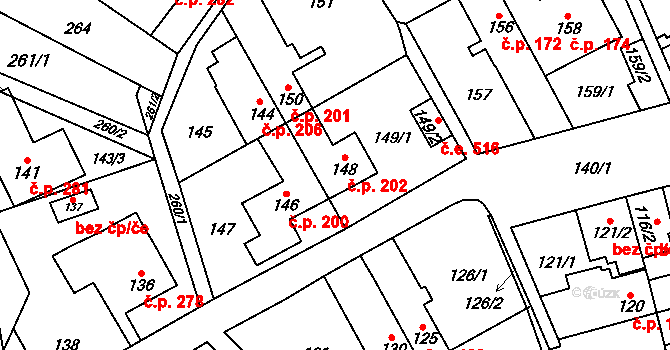 Medlánky 202, Brno na parcele st. 148 v KÚ Medlánky, Katastrální mapa