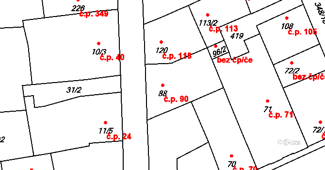 Černčice 90 na parcele st. 88 v KÚ Černčice u Loun, Katastrální mapa