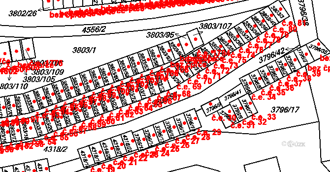 Teplice 68 na parcele st. 3803/13 v KÚ Teplice, Katastrální mapa