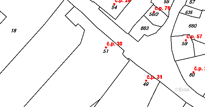 Unčovice 30, Litovel na parcele st. 51 v KÚ Unčovice, Katastrální mapa