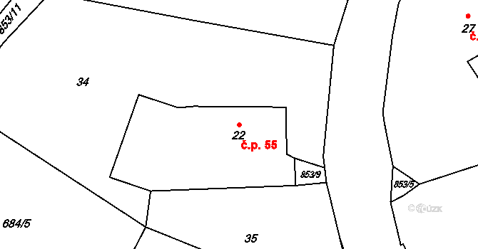 Vlčice 55, Blovice na parcele st. 22 v KÚ Vlčice u Blovic, Katastrální mapa