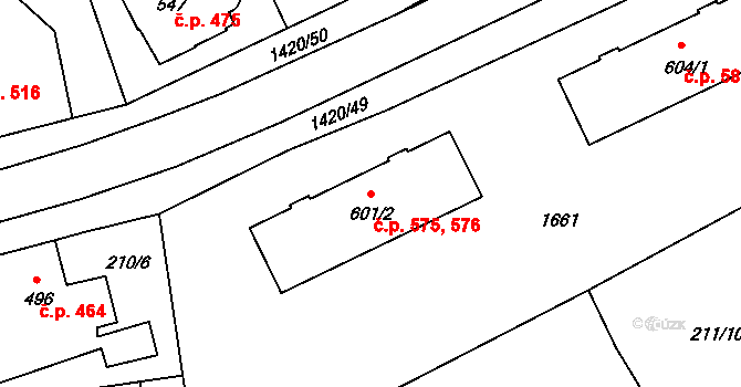 Blovice 575,576 na parcele st. 601/2 v KÚ Blovice, Katastrální mapa