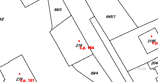 Úšovice 154, Mariánské Lázně na parcele st. 216 v KÚ Úšovice, Katastrální mapa