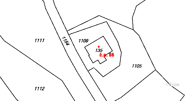 Libnov 86, Krajková na parcele st. 135 v KÚ Libnov, Katastrální mapa