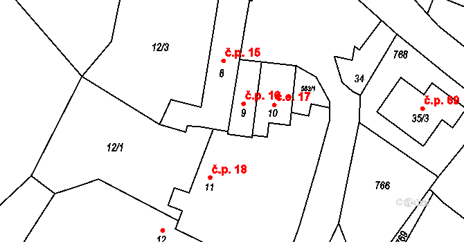 Krnsko 16 na parcele st. 9 v KÚ Krnsko, Katastrální mapa