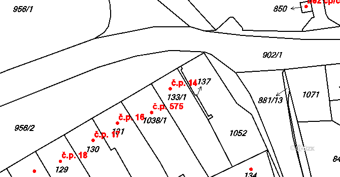 Borohrádek 14 na parcele st. 133/1 v KÚ Borohrádek, Katastrální mapa