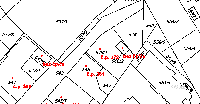 Kolovraty 372, Praha na parcele st. 548/1 v KÚ Kolovraty, Katastrální mapa