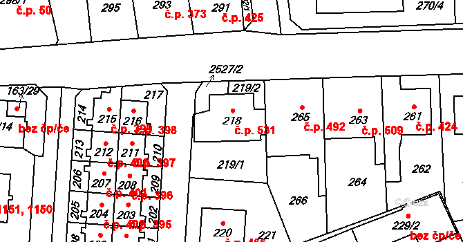 Radotín 531, Praha na parcele st. 218 v KÚ Radotín, Katastrální mapa