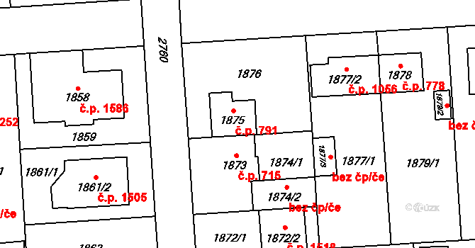Kyje 791, Praha na parcele st. 1875 v KÚ Kyje, Katastrální mapa