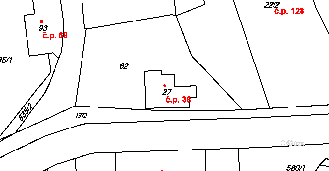 Volanov 38, Trutnov na parcele st. 27 v KÚ Volanov, Katastrální mapa