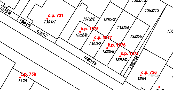 Mutěnice 1077 na parcele st. 1382/7 v KÚ Mutěnice, Katastrální mapa