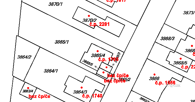 České Budějovice 7 1765, České Budějovice na parcele st. 3865/4 v KÚ České Budějovice 7, Katastrální mapa
