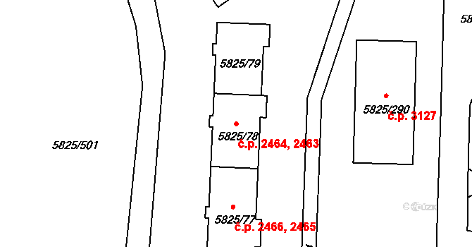 Česká Lípa 2463,2464 na parcele st. 5825/78 v KÚ Česká Lípa, Katastrální mapa