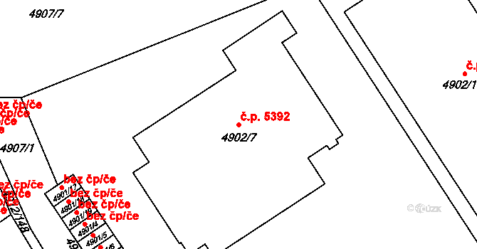 Chomutov 5392 na parcele st. 4902/7 v KÚ Chomutov I, Katastrální mapa