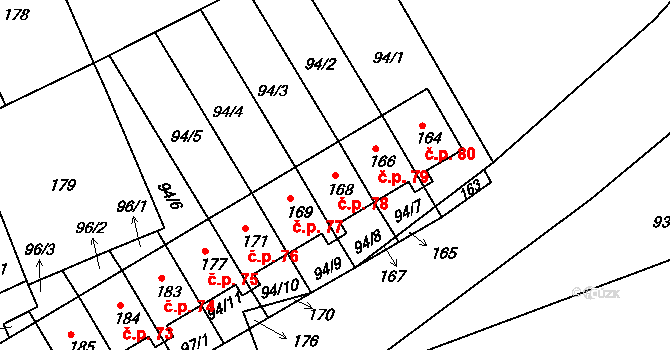 Jílové 78, Hodkovice nad Mohelkou na parcele st. 168 v KÚ Jílové u Hodkovic nad Mohelkou, Katastrální mapa