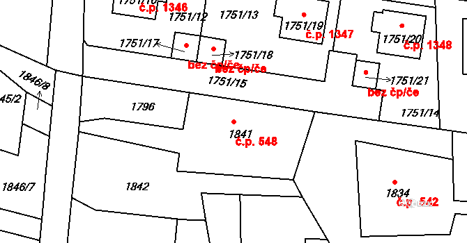Liberec XIV-Ruprechtice 548, Liberec na parcele st. 1841 v KÚ Ruprechtice, Katastrální mapa