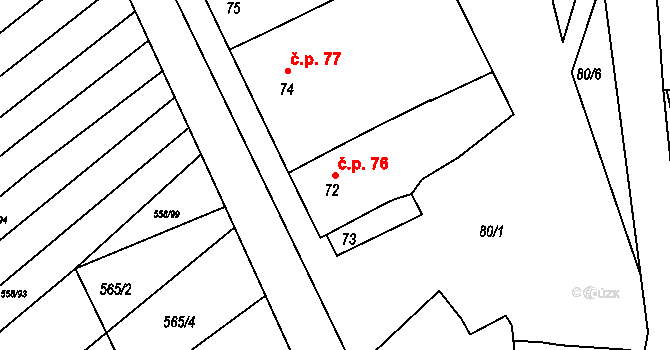 Trboušany 76 na parcele st. 72 v KÚ Trboušany, Katastrální mapa
