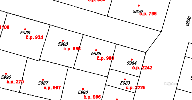 Jižní Předměstí 900, Plzeň na parcele st. 5985 v KÚ Plzeň, Katastrální mapa
