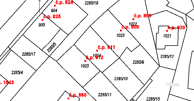 Ústí nad Orlicí 911 na parcele st. 1024 v KÚ Ústí nad Orlicí, Katastrální mapa