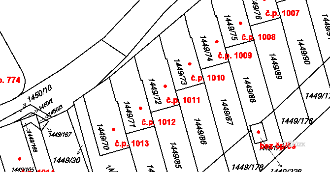 Pečky 1011 na parcele st. 1449/72 v KÚ Pečky, Katastrální mapa