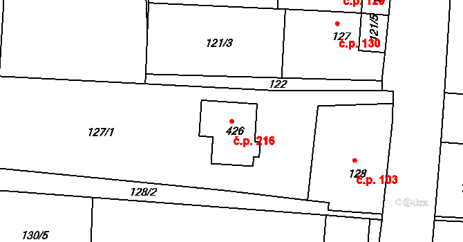 Přibyslavice 216 na parcele st. 426 v KÚ Přibyslavice nad Jihlavou, Katastrální mapa