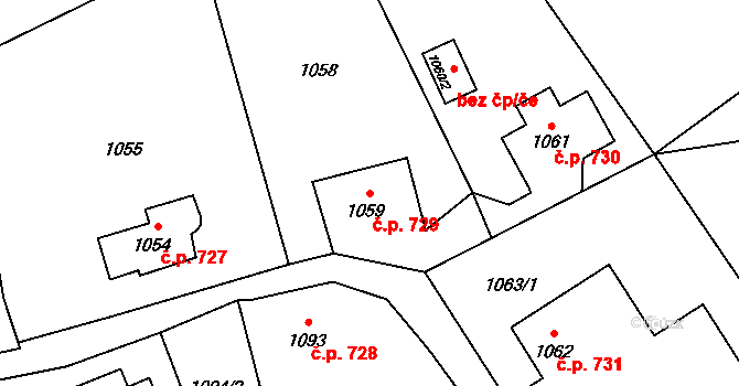 Šluknov 729 na parcele st. 1059 v KÚ Šluknov, Katastrální mapa